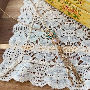 Gold Tone Rhinestone Opera Necklace with Box Clasp